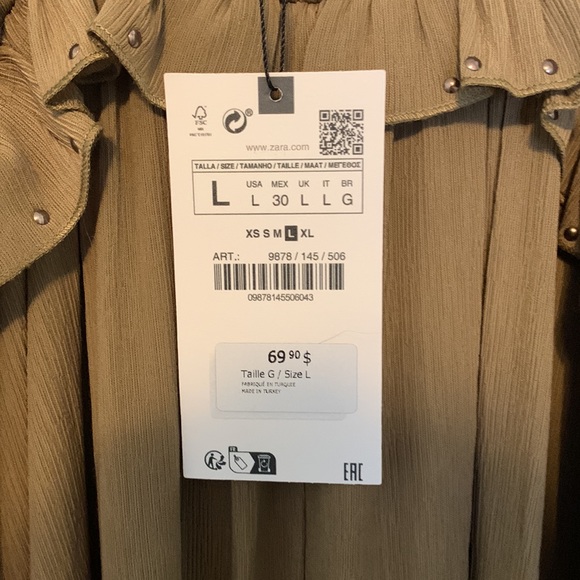 Zara army green dress size large. Studded details. - Picture 3 of 6